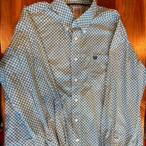 Cinch Long Sleeve Men's Button Down Geometric Design Shirt, Size M